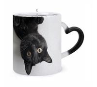FZMVSQH Magic Coffee Mug Cups Personalized Black Cat Lies Down Color Changing Mug Heat Sensitive Heat Changing Coffee Mugs with Handle 11 Oz Mugs Funny Ceramic Cup for Tea/Latte/Milk/Cocoa