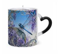 FZMVSQH Magic Coffee Mug Cups Personalized Dragonfly Jacaranda Leaf Color Changing Mug Heat Sensitive Heat Changing Coffee Mugs with Handle 11 Oz Mugs Funny Ceramic Cup for Tea/Latte/Milk/Cocoa