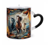 FZMVSQH Magic Coffee Mug Cups Personalized Horses Color Changing Mug Heat Sensitive Heat Changing Coffee Mugs with Handle 11 Oz Mugs Funny Ceramic Cup for Tea/Latte/Milk/Cocoa