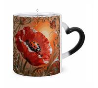 FZMVSQH Magic Coffee Mug Cups Personalized Ladybug Petal Color Changing Mug Heat Sensitive Heat Changing Coffee Mugs with Handle 11 Oz Mugs Funny Ceramic Cup for Tea/Latte/Milk/Cocoa