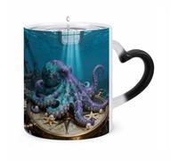 FZMVSQH Magic Coffee Mug Cups Personalized Octopus Shipwreck Compass Color Changing Mug Heat Sensitive Heat Changing Coffee Mugs with Handle 11 Oz Mugs Funny Ceramic Cup for Tea/Latte/Milk/Cocoa