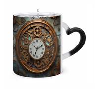 FZMVSQH Magic Coffee Mug Cups Personalized Rusty Steampunk Clock Color Changing Mug Heat Sensitive Heat Changing Coffee Mugs with Handle 11 Oz Mugs Funny Ceramic Cup for Tea/Latte/Milk/Cocoa