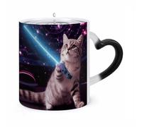 FZMVSQH Magic Coffee Mug Cups Personalized Space Laser Cat Color Changing Mug Heat Sensitive Heat Changing Coffee Mugs with Handle 11 Oz Mugs Funny Ceramic Cup for Tea/Latte/Milk/Cocoa