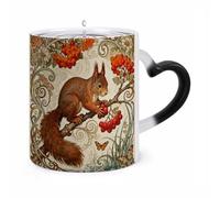 FZMVSQH Magic Coffee Mug Cups Personalized Squirrel Hawthorn Branch Color Changing Mug Heat Sensitive Heat Changing Coffee Mugs with Handle 11 Oz Mugs Funny Ceramic Cup for Tea/Latte/Milk/Cocoa