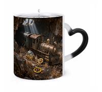 FZMVSQH Magic Coffee Mug Cups Personalized Steampunk Train Wreck Color Changing Mug Heat Sensitive Heat Changing Coffee Mugs with Handle 11 Oz Mugs Funny Ceramic Cup for Tea/Latte/Milk/Cocoa
