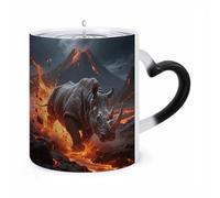 FZMVSQH Magic Coffee Mug Cups Personalized Steel Rhino Color Changing Mug Heat Sensitive Heat Changing Coffee Mugs with Handle 11 Oz Mugs Funny Ceramic Cup for Tea/Latte/Milk/Cocoa