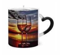 FZMVSQH Magic Coffee Mug Cups Personalized Sunset Wine Glass Color Changing Mug Heat Sensitive Heat Changing Coffee Mugs with Handle 11 Oz Mugs Funny Ceramic Cup for Tea/Latte/Milk/Cocoa