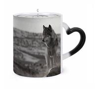 FZMVSQH Magic Coffee Mug Cups Personalized Wolf On The Grass Color Changing Mug Heat Sensitive Heat Changing Coffee Mugs with Handle 11 Oz Mugs Funny Ceramic Cup for Tea/Latte/Milk/Cocoa