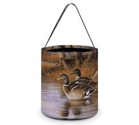 FZMVSQH Mallard Ducks Halloween Trick Or Treat Bag with Handle | Candy Bucket, 8x8in, Black Liner, Foldable Goody Shopping Tote, Easter Egg Hunt Basket, Reusable Holiday Party Favor Gift Bag