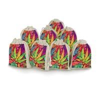 FZMVSQH MultiColor Leaf Weed Art 8 PCS Cotton Drawstring Bags Reusable Muslin Bags Natural Cotton Bag with Drawstring Small Jewelry Pouch for Party Wedding Fabric Gift Bag for Spice Herb Candy Soap