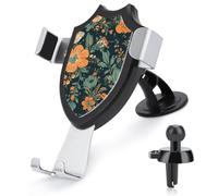 FZMVSQH Orange and Green Flowers Universal Car Phone Holder Upgraded 3-in-1 Car Phone Holders Mount Smartphone Mount Cell Phone Car Mounts with Suction Cup for Car Dashboard Windshield Air Vent