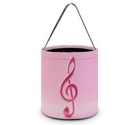 FZMVSQH Pink Notes Halloween Trick Or Treat Bag with Handle | Candy Bucket, 8x8in, Black Liner, Foldable Goody Shopping Tote, Easter Egg Hunt Basket, Reusable Holiday Party Favor Gift Bag