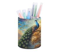 FZMVSQH PU Leather Desk Peacock Pencil Holder for Office Supply | Scratchproof Smooth Surface, Round Desktop Organizer, Beside Caddy Case, for Studio Vanity Dresser Kitchen Business Workshop