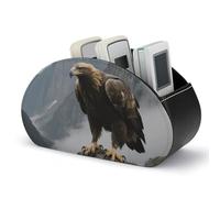 FZMVSQH PU Leather Eagle Standing on A Rock Remote Control Holder Caddy with 5 Compartments Nightstand TV Remote Caddy Small Desktop Organizer Storage for Remotes Makeup Office Supplies
