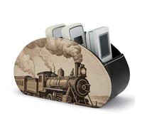 FZMVSQH PU Leather Etching Train Remote Control Holder Caddy with 5 Compartments Nightstand TV Remote Caddy Small Desktop Organizer Storage for Remotes Makeup Office Supplies