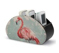 FZMVSQH PU Leather Peach Flamingo Print Remote Control Holder Caddy with 5 Compartments Nightstand TV Remote Caddy Small Desktop Organizer Storage for Remotes Makeup Office Supplies