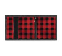 FZMVSQH Red Black Buffalo Check Plaid Mens Trifold Wallet Minimalist Wallet for Men, Rfid Blocking Wallets, 8 Credit Card Holder 1 Note Pocket Coin Pocket & Id Window, Slim Velcro Tri Fold Wallets