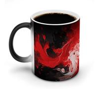 FZMVSQH Red Black White Abstract Magic Coffee Mug Cups Personalized Color Changing Mug Heat Sensitive Heat Changing Coffee Mugs with Handle 11 Oz Mugs Funny Ceramic Cup for Tea/Latte/Milk/Cocoa