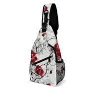 FZMVSQH Red Flower Rose Design Crossbody Bag Rfid Blocking Casual Shoulder Sling Backpack Waterproof Chest Bag Pack Lightweight Hiking Daypack Backpack Man Purse Travel Sling Bags for Women Men