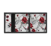 FZMVSQH Red Flower Rose Design Mens Trifold Wallet Minimalist Wallet for Men, Rfid Blocking Wallets, 8 Credit Card Holder 1 Note Pocket Coin Pocket & Id Window, Slim Velcro Tri Fold Wallets