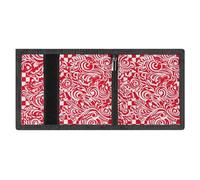 FZMVSQH Red White Mens Trifold Wallet Minimalist Wallet for Men, Rfid Blocking Wallets, 8 Credit Card Holder 1 Note Pocket Coin Pocket & Id Window, Slim Velcro Tri Fold Wallets