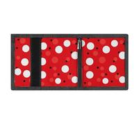 FZMVSQH Red White Polka Dot Mens Trifold Wallet Minimalist Wallet for Men, Rfid Blocking Wallets, 8 Credit Card Holder 1 Note Pocket Coin Pocket & Id Window, Slim Velcro Tri Fold Wallets