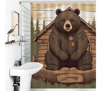 FZMVSQH Rustic Lodge Bear Shower Curtain for Bathroom Bathtub Waterproof Bath Curtain with 12 Hooks 7 Metal Grommets Machine Washable Polyester Window & Door Curtains Room Divider Decor