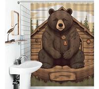 FZMVSQH Rustic Lodge Bear Shower Curtain for Bathroom Bathtub Waterproof Bath Curtain with 12 Hooks 7 Metal Grommets Machine Washable Polyester Window & Door Curtains Room Divider Decor