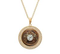 FZMVSQH Rusty Steampunk Clock Diamond Necklace for Women Girlfriend 20" Chain Hypoallergenic Jewelry Memorial Couple Necklace Custom Photo Pendant Necklaces Birthday Anniversary Romantic Gift for Her