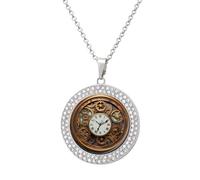 FZMVSQH Rusty Steampunk Clock Diamond Necklace for Women Girlfriend 20" Chain Hypoallergenic Jewelry Memorial Couple Necklace Custom Photo Pendant Necklaces Birthday Anniversary Romantic Gift for Her