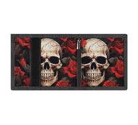 FZMVSQH Skull Rose-Red Mens Trifold Wallet Minimalist Wallet for Men, Rfid Blocking Wallets, 8 Credit Card Holder 1 Note Pocket Coin Pocket & Id Window, Slim Velcro Tri Fold Wallets
