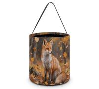 FZMVSQH Sly Fox Halloween Trick Or Treat Bag with Handle | Candy Bucket, 8x8in, Black Liner, Foldable Goody Shopping Tote, Easter Egg Hunt Basket, Reusable Holiday Party Favor Gift Bag
