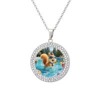FZMVSQH Squirrel Pool Joy Diamond Necklace for Women Girlfriend 20" Chain Hypoallergenic Jewelry Memorial Couple Necklace Custom Photo Pendant Necklaces Birthday Anniversary Romantic Gift for Her, One