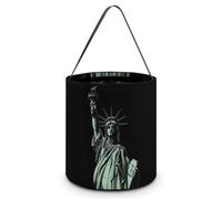 FZMVSQH Statue of Liberty Halloween Trick Or Treat Bag with Handle | Candy Bucket, 8x8in, Black Liner, Foldable Goody Shopping Tote, Easter Egg Hunt Basket, Reusable Holiday Party Favor Gift Bag