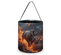 FZMVSQH Steel Rhino Halloween Trick Or Treat Bag with Handle | Candy Bucket, 8x8in, Black Liner, Foldable Goody Shopping Tote, Easter Egg Hunt Basket, Reusable Holiday Party Favor Gift Bag