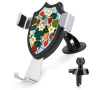 FZMVSQH Strawberries and Flowers Universal Car Phone Holder Upgraded 3-in-1 Car Phone Holders Mount Smartphone Mount Cell Phone Car Mounts with Suction Cup for Car Dashboard Windshield Air Vent