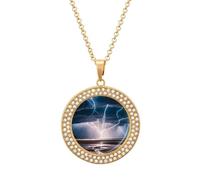 FZMVSQH Thunder And Lightning Diamond Necklace for Women Girlfriend 20" Chain Hypoallergenic Jewelry Memorial Couple Necklace Custom Photo Pendant Necklaces Birthday Anniversary Romantic Gift for Her