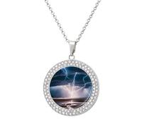 FZMVSQH Thunder And Lightning Diamond Necklace for Women Girlfriend 20" Chain Hypoallergenic Jewelry Memorial Couple Necklace Custom Photo Pendant Necklaces Birthday Anniversary Romantic Gift for Her