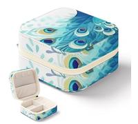 FZMVSQH Travel Jewelry Case Cartoon Blue Peacock Printed Small Jewelry Box Jewelry Organizer Storage Case Portable PU Leather Mini Jewelry Travel Case for Rings Earrings Necklaces