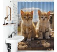 FZMVSQH Two Little Cats Shower Curtain for Bathroom Bathtub Waterproof Bath Curtain with 12 Hooks 7 Metal Grommets Machine Washable Polyester Window & Door Curtains Room Divider Decor