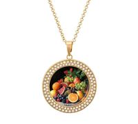 FZMVSQH Various Fresh Fruits Diamond Necklace for Women Girlfriend 20" Chain Hypoallergenic Jewelry Memorial Couple Necklace Custom Photo Pendant Necklaces Birthday Anniversary Romantic Gift for Her