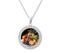 FZMVSQH Various Fresh Fruits Diamond Necklace for Women Girlfriend 20" Chain Hypoallergenic Jewelry Memorial Couple Necklace Custom Photo Pendant Necklaces Birthday Anniversary Romantic Gift for Her