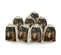 FZMVSQH Wild Deer 8 PCS Cotton Drawstring Bags Reusable Muslin Bags Natural Cotton Bag with Drawstring Small Jewelry Pouch for Party Wedding Fabric Gift Bag for Spice Herb Candy Soap