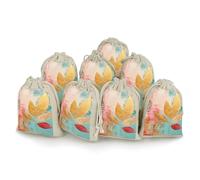 FZMVSQH With Peach Leaves 8 PCS Cotton Drawstring Bags Reusable Muslin Bags Natural Cotton Bag with Drawstring Small Jewelry Pouch for Party Wedding Fabric Gift Bag for Spice Herb Candy Soap