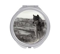 FZMVSQH Wolf On The Grass Compact Mirror 1x/2x Magnification Round Travel Makeup Mirror Double Sided Portable Handheld Mirrrors for Pocket Purse Travel Essentials Gift for Women Girl