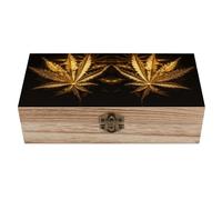 FZMVSQH Wooden Boxes for Crafts Golden Cannabis Printed Natural Wooden Boxes Reusable Wooden Boxes Wooden Large Keepsake Box Storage Box Container with Hinged Lid Front Clasp for Home Storage