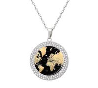 FZMVSQH World Map Diamond Necklace for Women Girlfriend 20" Chain Hypoallergenic Jewelry Memorial Couple Necklace Custom Photo Pendant Necklaces Birthday Anniversary Romantic Gift for Her, One Size