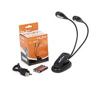 Fzone FL9027 Clip on LED double music stand light, black, with 2 x LED bulbs per arm - including USB power cable and batteries