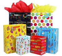 Fzopo Birthday Gift Bag Assortment with Ribbon Handle, 12 Pcs Premium Quality Assorted Sizes Paper Bags Set, XL 43x33x16.5, Large 38x30.5x12.2, Medium 22.9x17.8x10.7 cm (6 Designs)