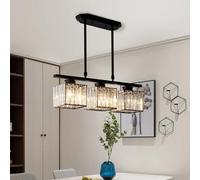 FZQSXAZU 3 Light Rectangular Crystal Gold Linear Pendant for Dining Room Kitchen Island Living Bar & Cafe Elegant Black Hanging Fixture